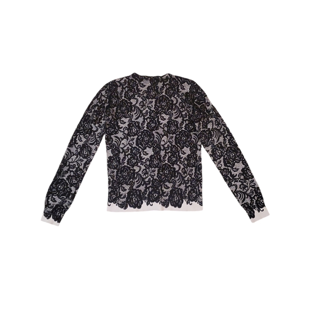 White House Black Market White Black Floral Snap Button Front Knit Sweater XS - Picture 2 of 7